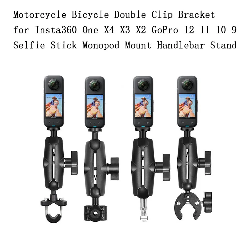 Description Picture 2 of itemMotorcycle Bicycle Handlebar Base Mount Bracket Clip for Insta360 X4 X3 GoPro 12 11 10 DJI Action 4 3 1.5m Extended Selfie Stick
