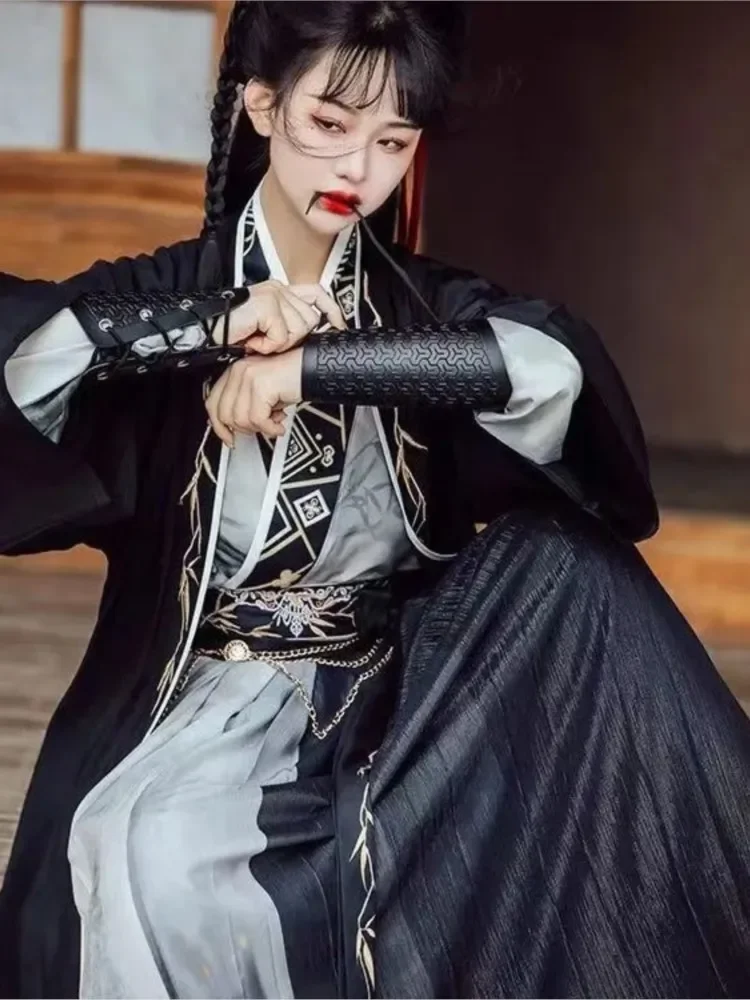 

Chinese Traditional Hanfu Cosplay Costume Dresses Women SONG Dynasty Black Cool Gothic Dress китайская одежда Unisex