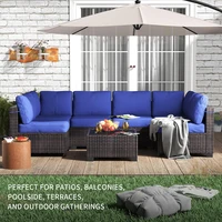 7-Piece PE Rattan Sectional Patio Set, Wicker Outdoor Sofa With Cushions & Glass Coffee Table, Conversation Furniture For Garden 6