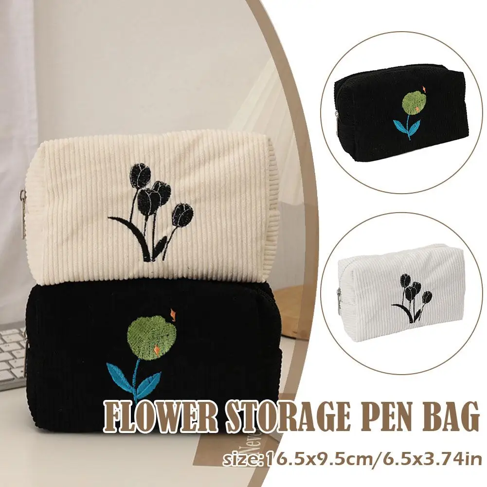 

Embroidered Flower Cosmetic Bag Stationery Storage Capacity Student Bag School Pencil Large Bags Korean Pencil Style Case I K2P1