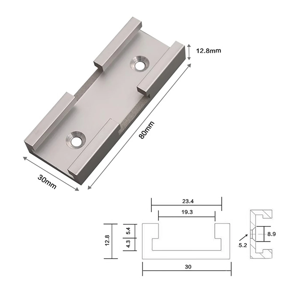 T-Track Intersection Slot Woodworking Chute T Slot Cross Connector Track Miter Gauge Guide Rail Predrilled Mounting Holes
