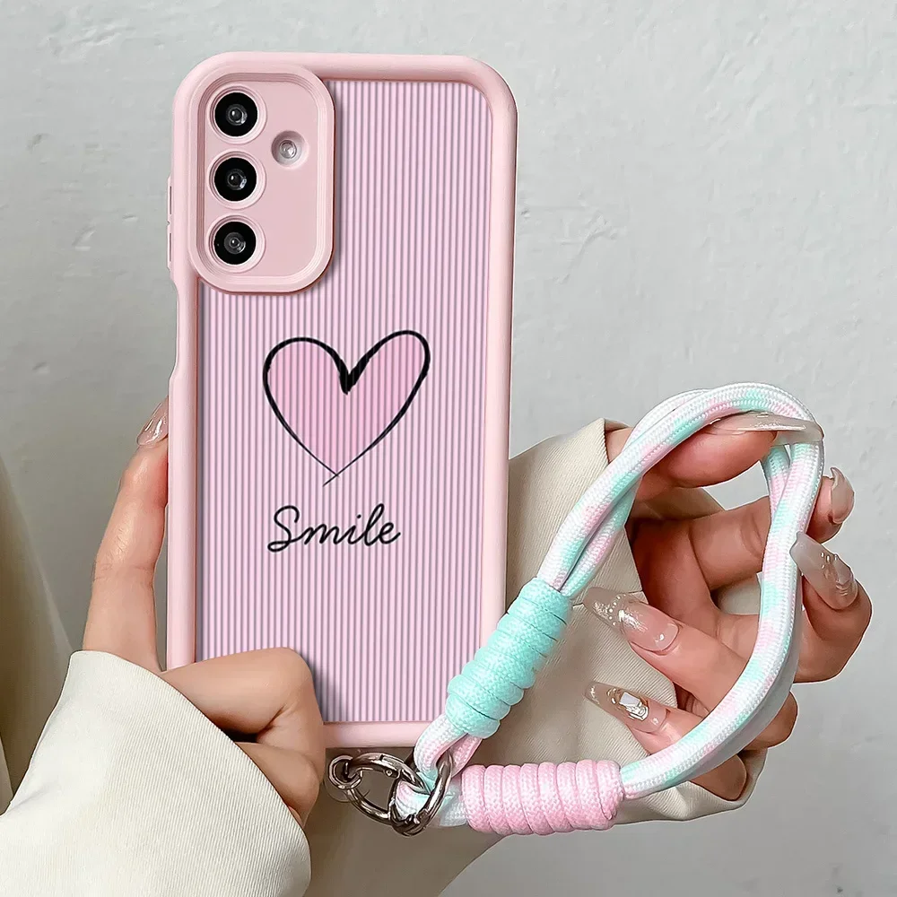 Love Heart Wrist Chain Lanyard Phone Case with Hang Strap Cover