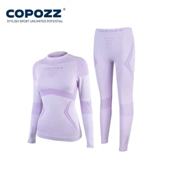 COPOZZ Unisex Thermal Ski Underwear Set - Quick Dry Compression Tracksuit - S (Women purple)