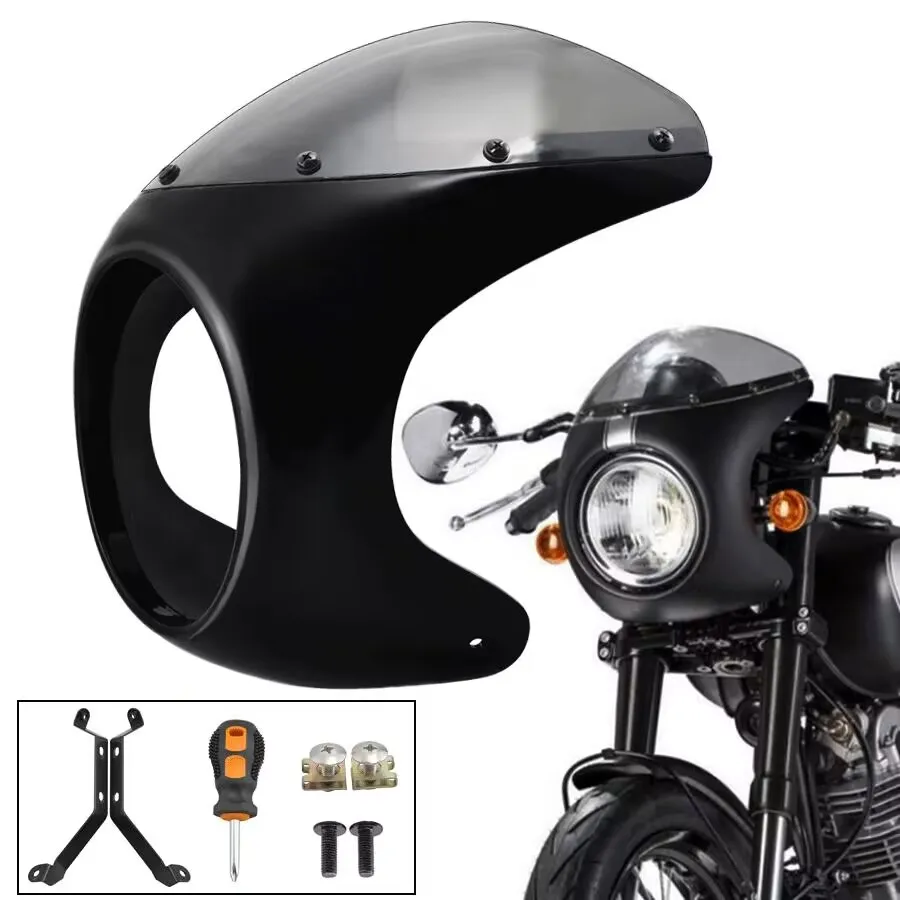 

Motorcycle Front Headlight Handlebar Fairing Windshield Cafe Racer Black 7''