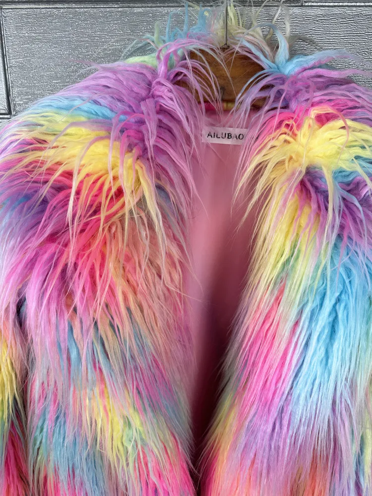 Long Colourful Faux Fur Winter Coat 26
