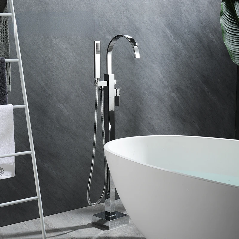 

Bathtub Floor Type Copper Faucet Hot and Cold Mixing Valve Cylinder Side Copper Vertical Bathtub Faucet