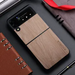 Bamboo Wood Pattern Leather Case - Premium Cover for Z Flip4 (White)