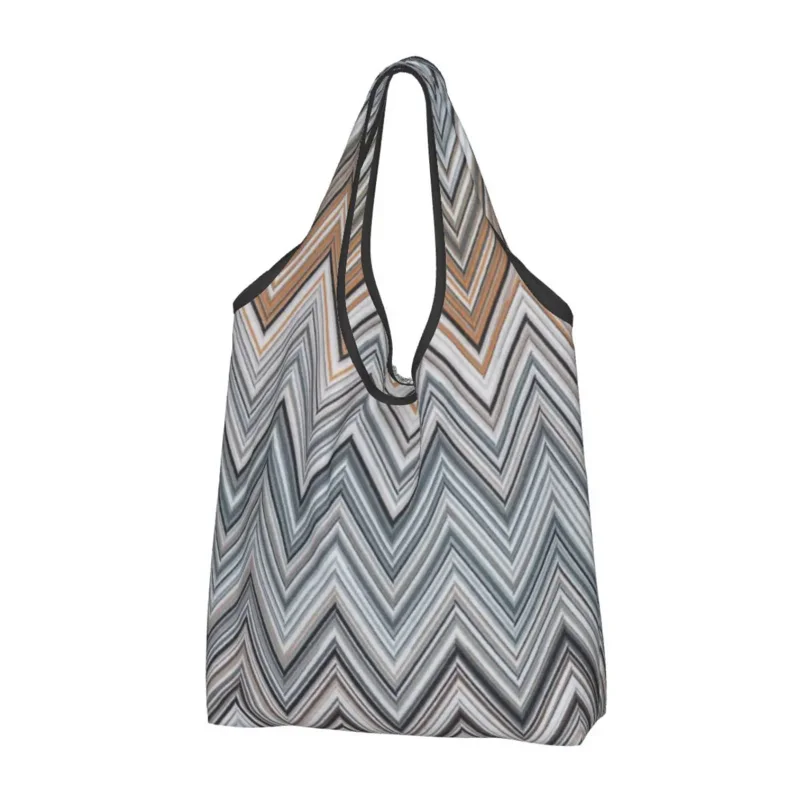 Custom Contemporary Zig Zag Shopping Bag Women Portable Large Capacity Groceries Boho Chic Camouflage Shopper Tote Bags