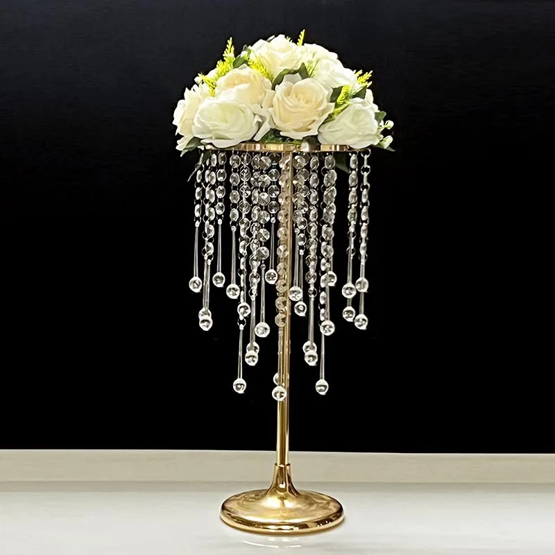 

Shiny Gold Crystal Plinth Stand Banquet Hall Floral Display Flower Vase Wedding Table Centerpieces Bitthday Party Cake Holder