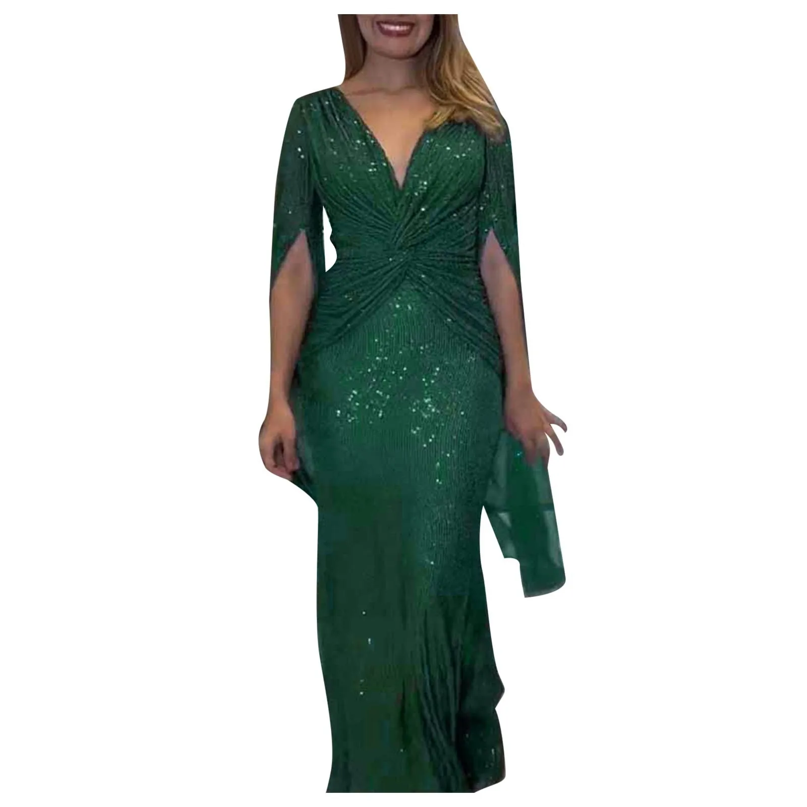 Shiny Sequin Floor Length Mesh Double-layered Cocktail Party Dress