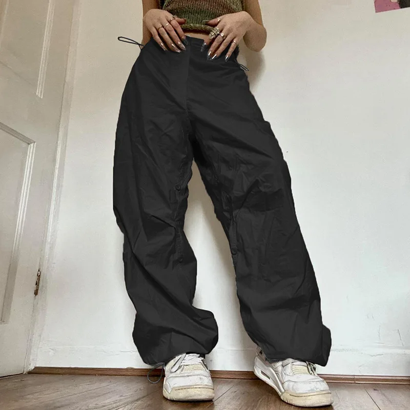 Women's Wide-leg Pants Retro Street Baggy Wide-leg Overalls Corseted Trousers Leg Adjustment Button High-waisted Casual Woven