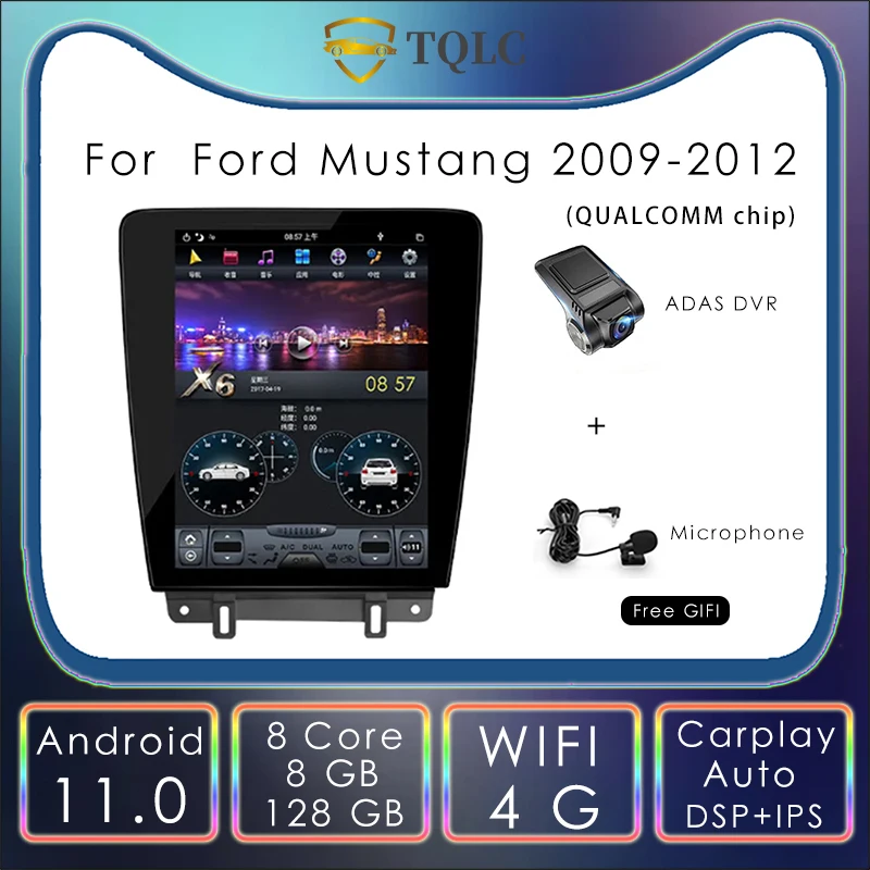 

128G Car Radio Android Tesla Style Vertical Player For Ford Mustang PX6 DAB+ Car Radio Carplay Car Multimedia Player 2009-2012