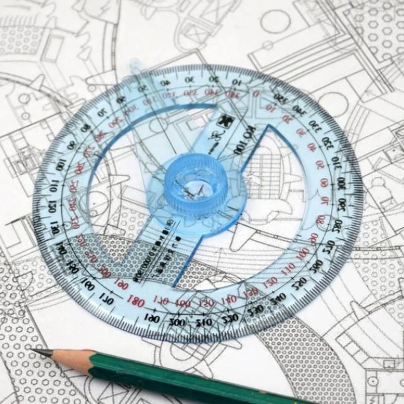 360 Degrees Protractor with Swing Arm Full Circle Pointer Angle Ruler Math Geometry Drafting Tools for Students Design EM88 plastic protractor ruler
