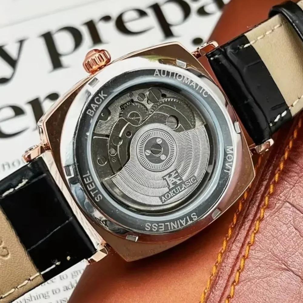 [Mechanical Men's Watch] Retro Mechanical Men's Watch | Elegant, Skeleton Dial, Hollow Design, Alloy Case, Synthetic Leather Strap | Business and Casual Wear, No Batteries Required - 2