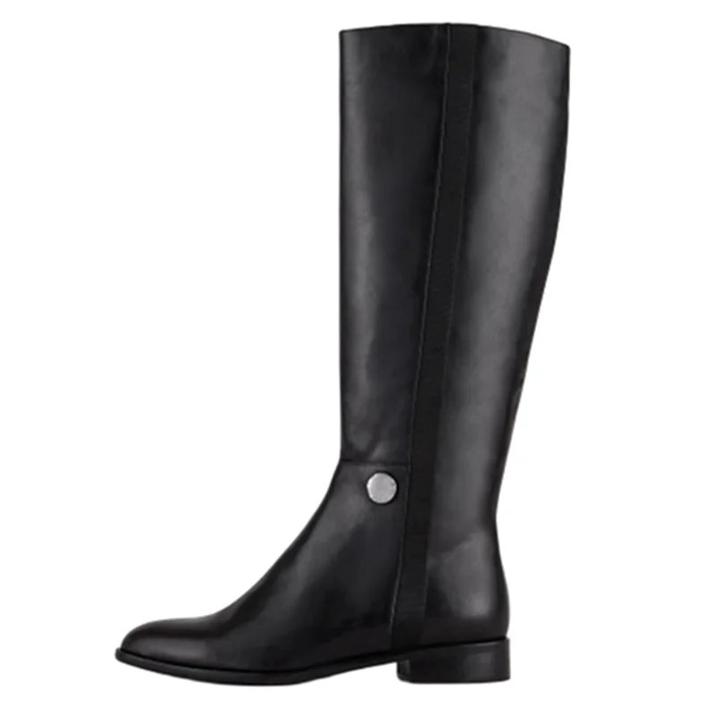 

Autumn Winter Fashion Knee Length Warm Boots Leather Sexy Rivet Decoration Round Head Low Heel Side Zipper Elegant Knight Boots