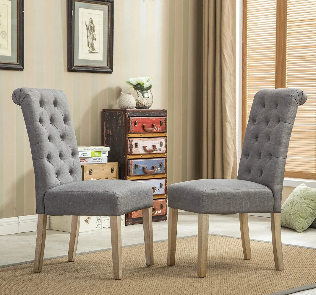 Parsons Dining Chair Roundhill Furniture Habit Solid Wood Tufted (Set of 2)