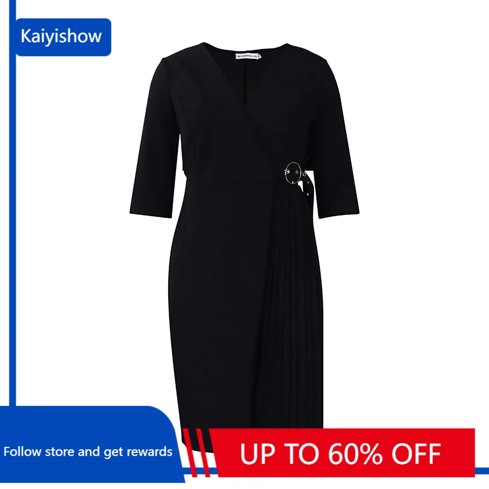 

Elegant Pleated Party Mini Dress Women 2023 Autumn Solid Ruched V Neck Half Sleeve Club Wedding Cocktail Evening Birthday Dress