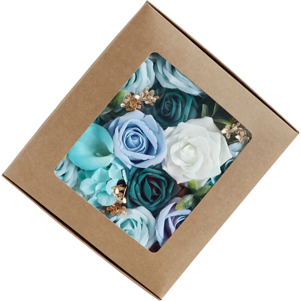 Yannew Rosa Blau Künstliche Blumen Combo Box Set für DIY Blumenarrangement Hochzeitsstrauß Party Tischdekoration Dekoration – Detail 27