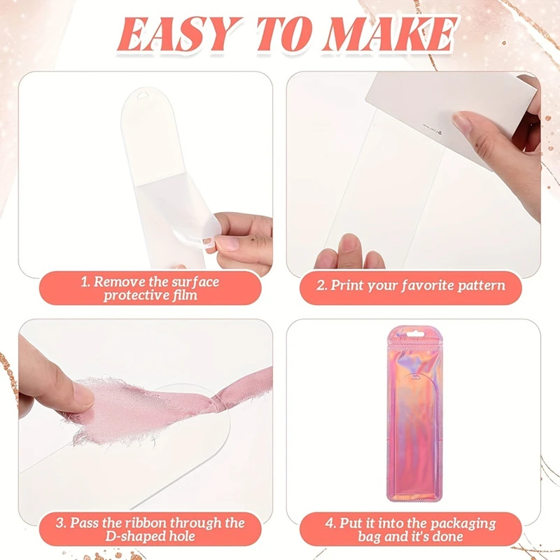 아크릴 북마크 블랭크 투명 북마크 리본이 달린 아크릴 태그 DIY 공예 투명 북마크-A09I