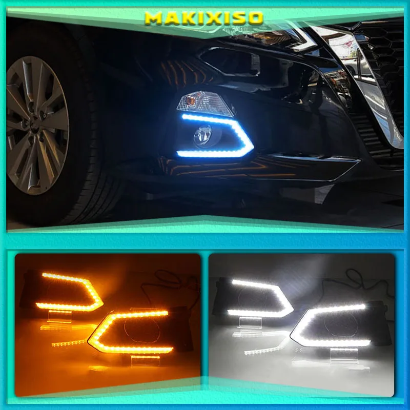 

LED DRL For Nissan Teana Altima 2019 Daytime Running Lights Fog Lamp Cover with Yellow Turn Signal Functions