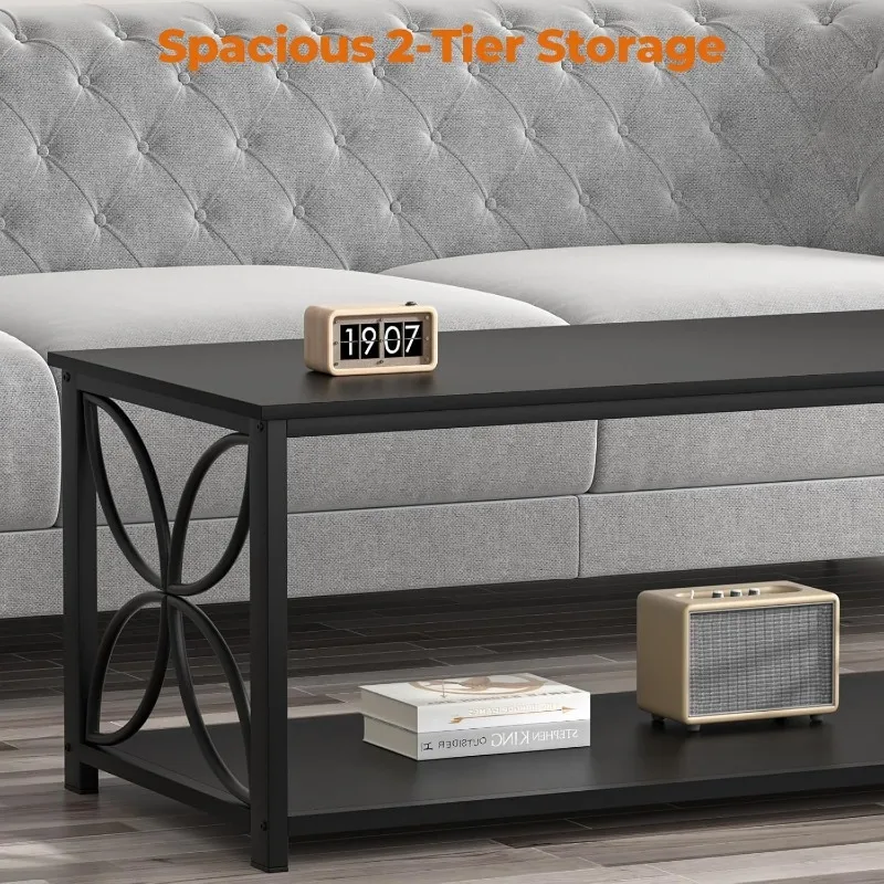 Coffee Table for Living Room, 39 inch Small Table with Storage Shelf, Modern Center Table 5