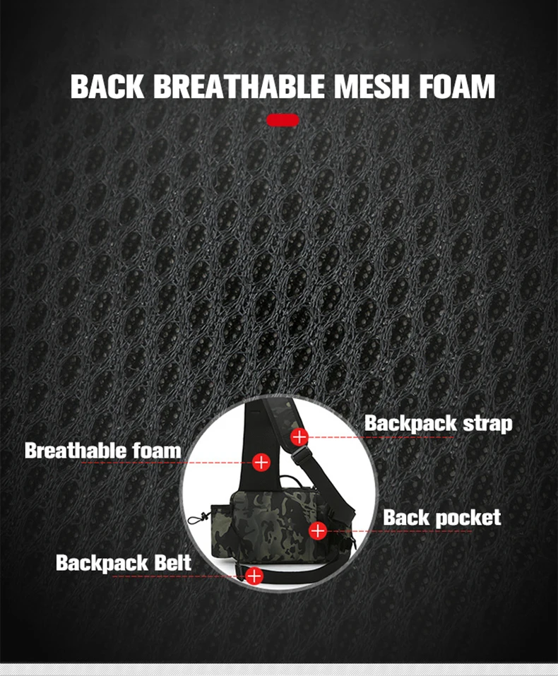 Angelgerät-Rucksack, Köderbox, Aufbewahrungstasche für Ausrüstung, Gürteltasche für Männer, Fliegenfischer-Rucksack mit Rutenhalter, Sling-Umhängetasche – Detail 7
