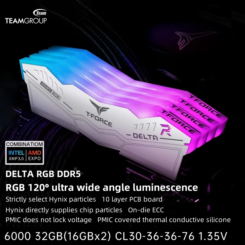 TEAMGROUP T-Force Delta RGB DDR5 RAM 32GB(2x16GB) 6000MHz CL30 XMP