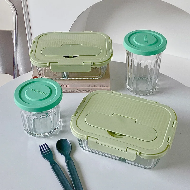 Korea Style Heat-Resistant Glass Lunch Box For Man Women Vertical Stripe Bento  Box Clear Food