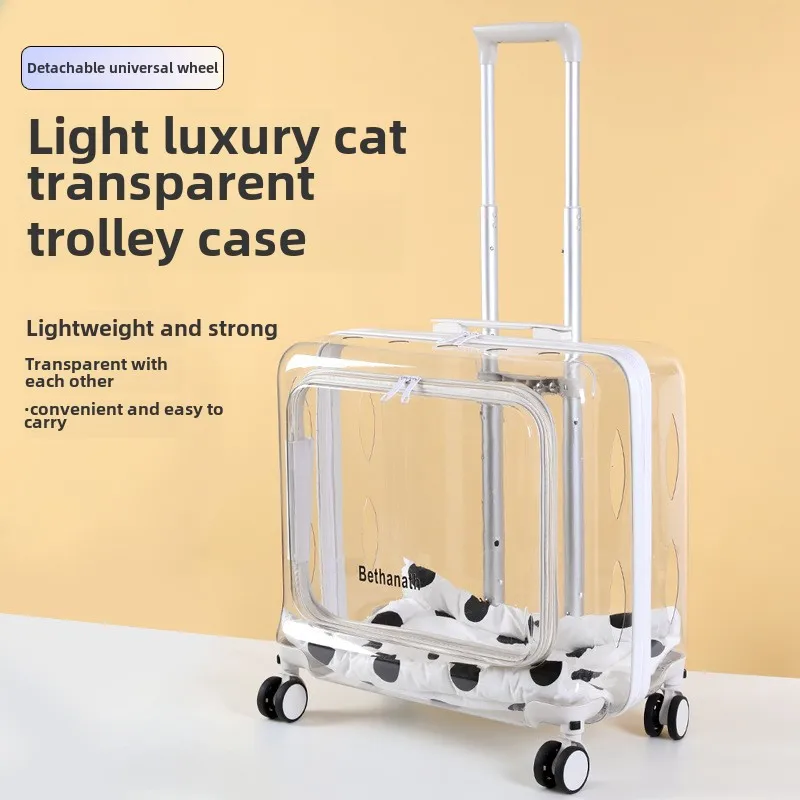 Cat Pet Trolley Case Panoramic Large Capacity Transparent Luggage Outdoor Portable Pet Supplies Travel Trolley Case