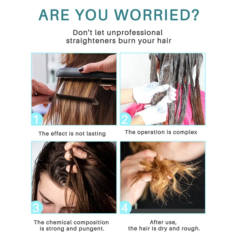 بروتين للشعر Keratin Straight Hair Cream Smoothes Hair Improve Quality Reduce Dryness Provides Permanent Straight Care