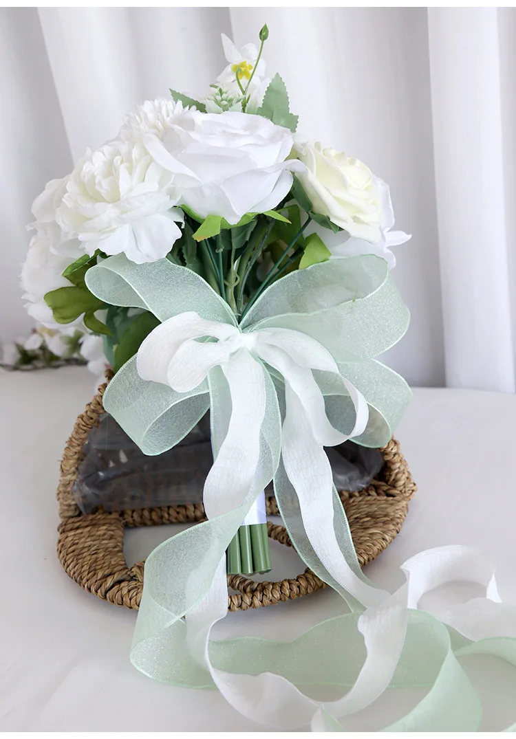 White Artificial Silk Flowers Wedding Bouquets Waterfall Shape Big Long Marriage Holding Bouquets for Bride