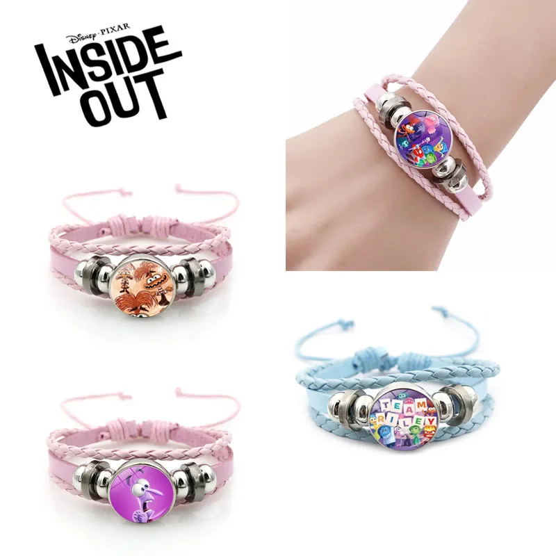 

New Disney Bracelet Inside Out Blue and Pink Anime Jewelry Hand Chain for Women Girls Creative Braided Leather Hand Jewelry