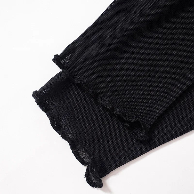 Abstract Print Graphic T Shirts For Women Clothes Y2k Accessories Mesh See Through Ropa De Mujer Bodycon Crop Top Quarter Sleeve