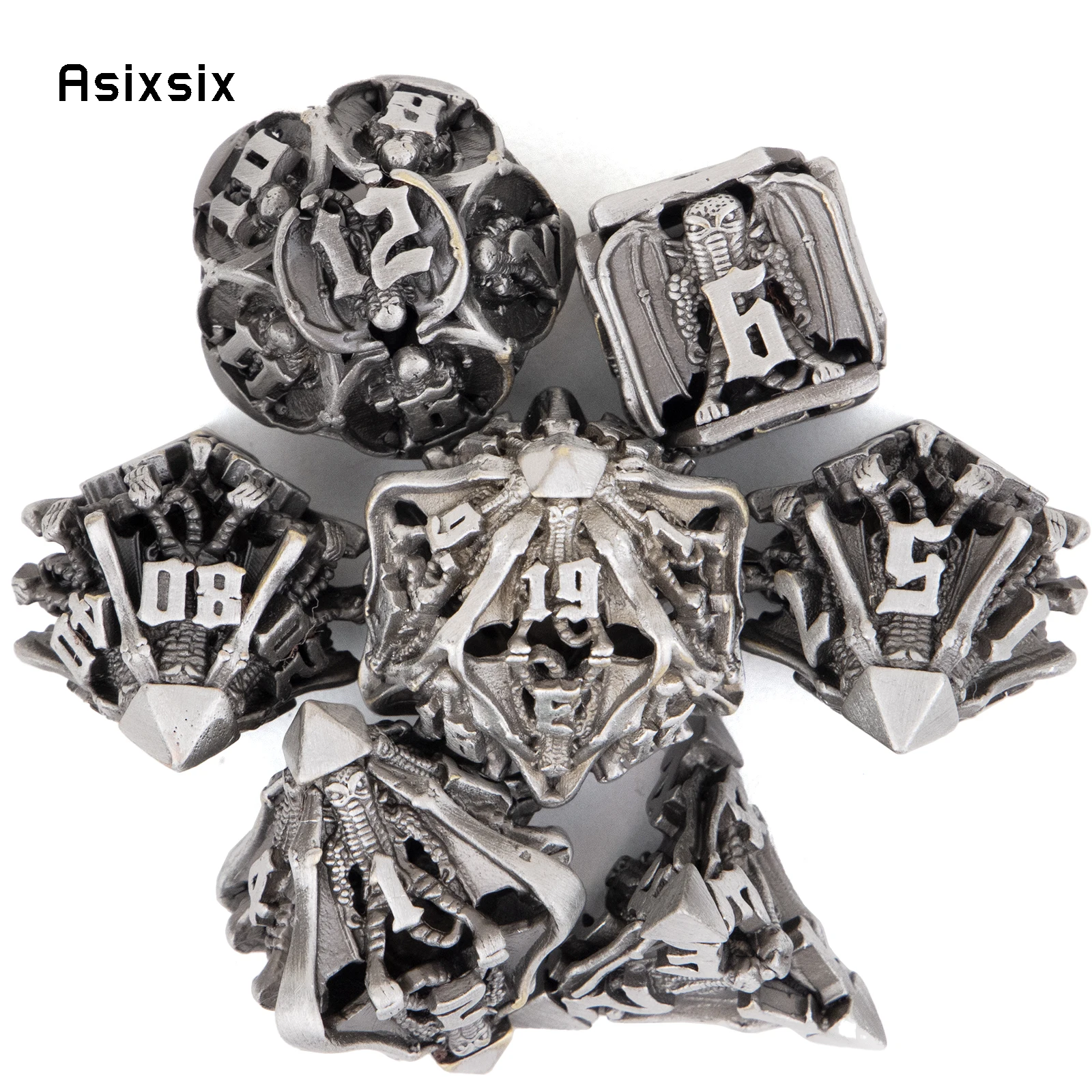 

7 Pcs Silver Bat Metal Dice Solid Metal Polyhedral Dice Set Suitable for Role-Playing RPG Board Game Card Game