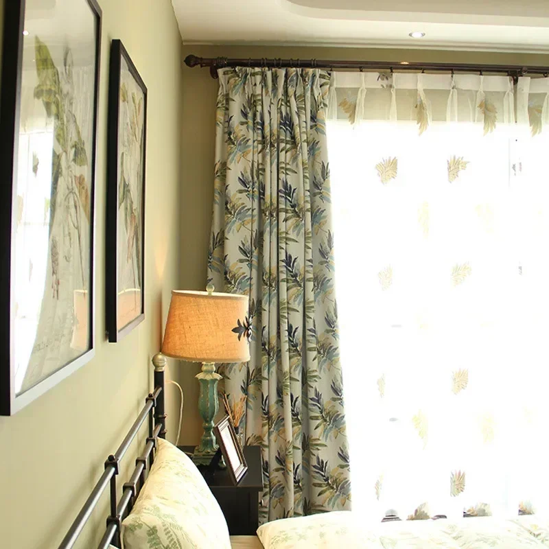Curtains for Living Dining Room Bedroom Retro American Country Jacquard High Shading Cotton Linen  for Villa Customization 2