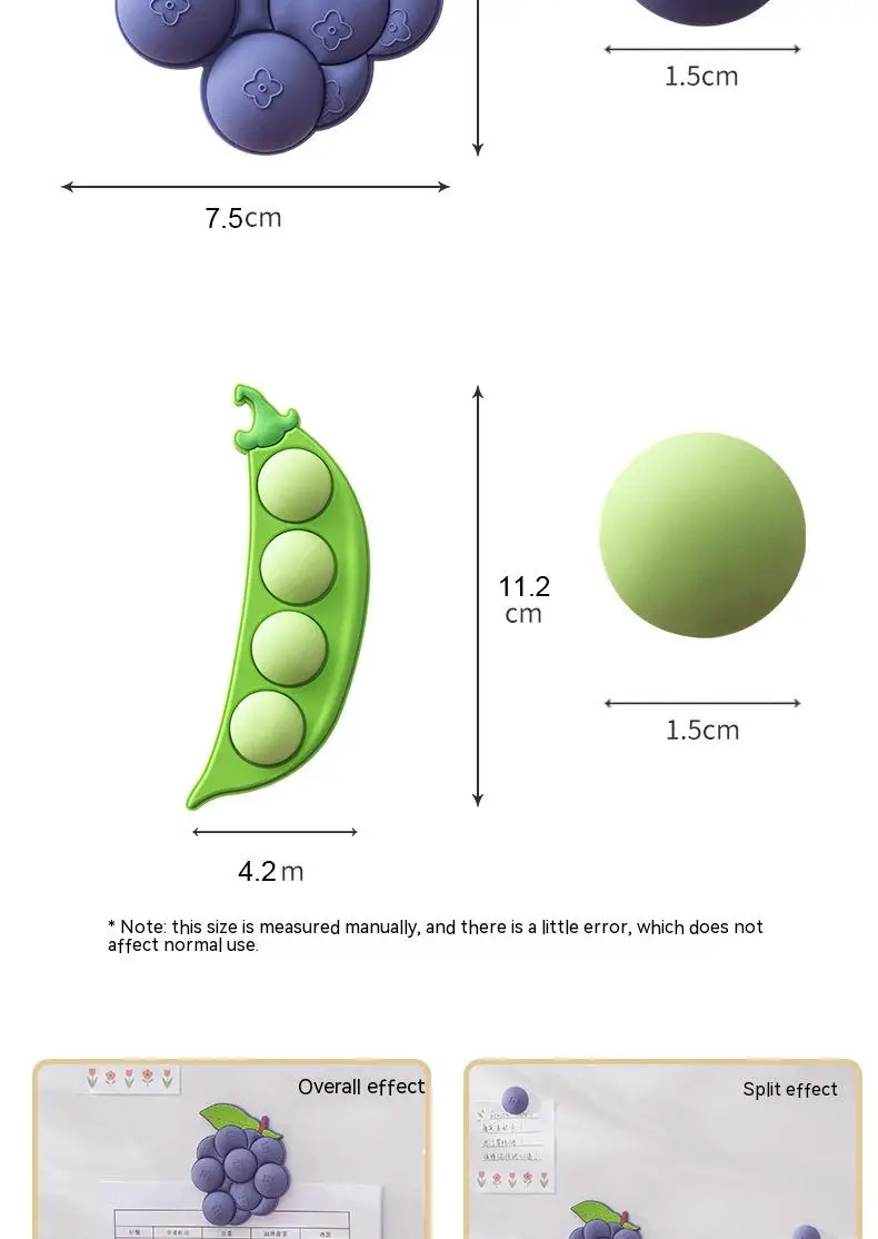 Description Picture 4 of itemCute Creative Grape Peas Fridge Magnet Acrylic Suction Refrigerator Stickers  3D Cute Fruit Particles Sticker Home Decoration