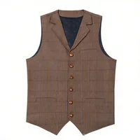 Gilets pour hommes Costume en Tweed Vêtements d'affaires pour hommes Gilet rayé Punk Gilet Groomman Mariage Brwon Noir Gris Veste Bleazer 2