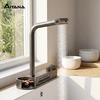 Robinet de cuisine à affichage numérique LED gris anthracite avec douchette extractible, multifonctionnel, eau chaude et froide, mitigeur moderne 1
