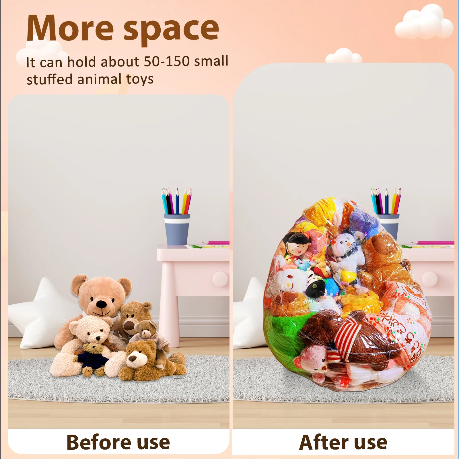 Clear PVC Stuffed Animal Storage Bean Bag Chair Cover