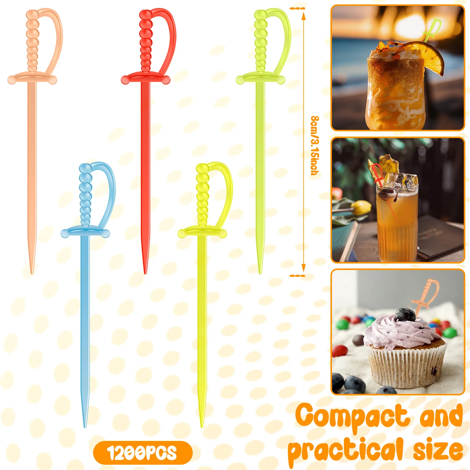 1200Pcs Toothpicks Picks Fruit Fork Home Party Restaurant Plastic Sword Shaped Cocktail Picks Fruit Fork Cocktail Sticks