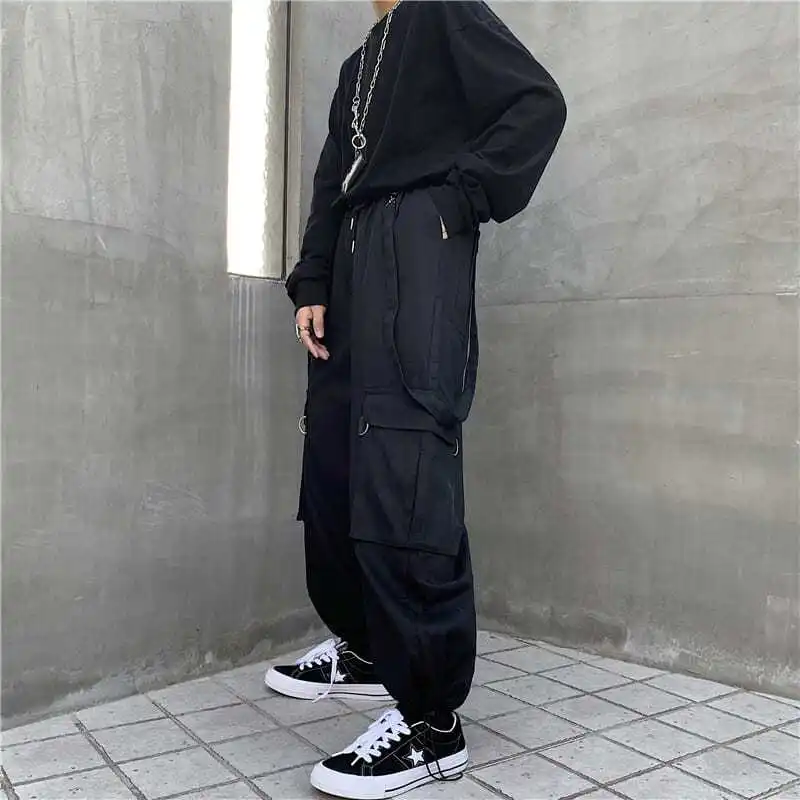 Solid Color Casual Pants Men's Overalls Safari Style Straight Elastic Waist Ankle Length Jogger Pants Cargo Pants