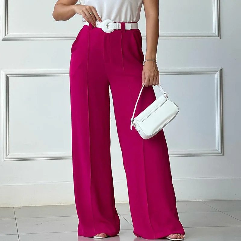 Casual Loose Wide Leg Pants For Women Fashion Solid Folds Streetwear Pocket Pant Spring Autumn High Waist Trousers Black