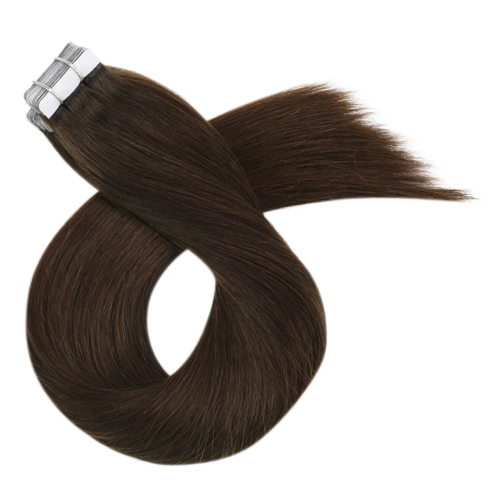 Moresoo Tape in Real Human Hair Extensions #4 Dark Brown Natural Remy Brazilian Hair PU Skin Weft Hair Extensions Tape in 2