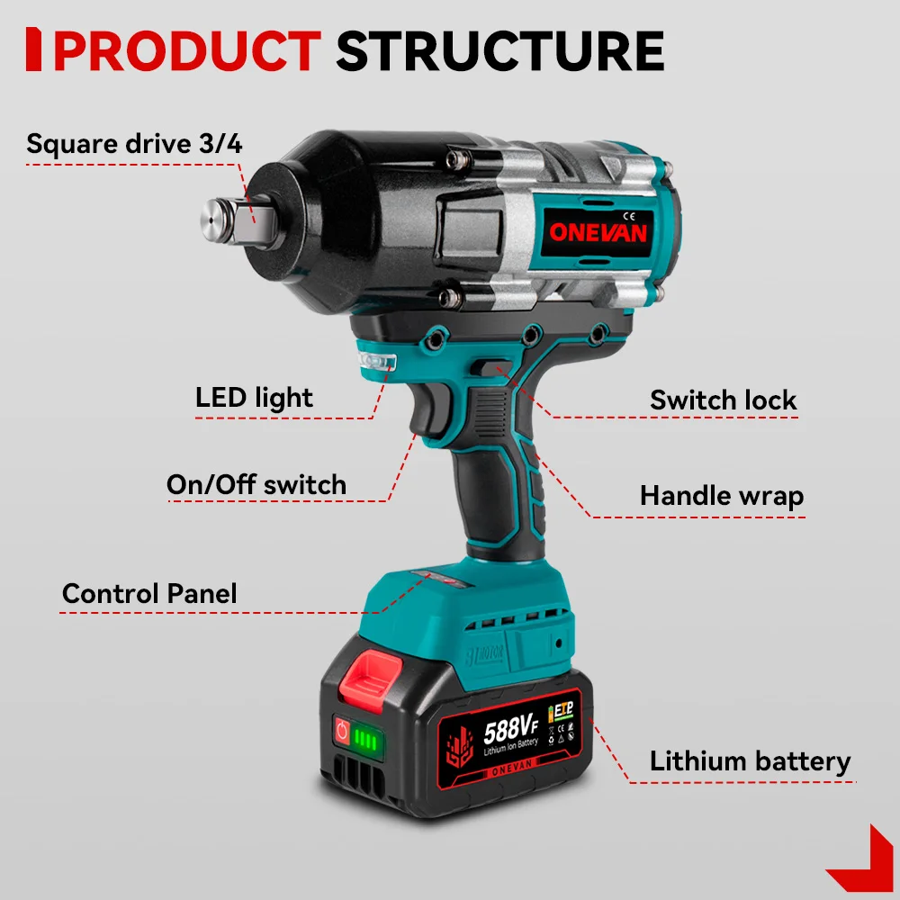 Battery Operated Power Torque Impact Wrench Battery Brushless