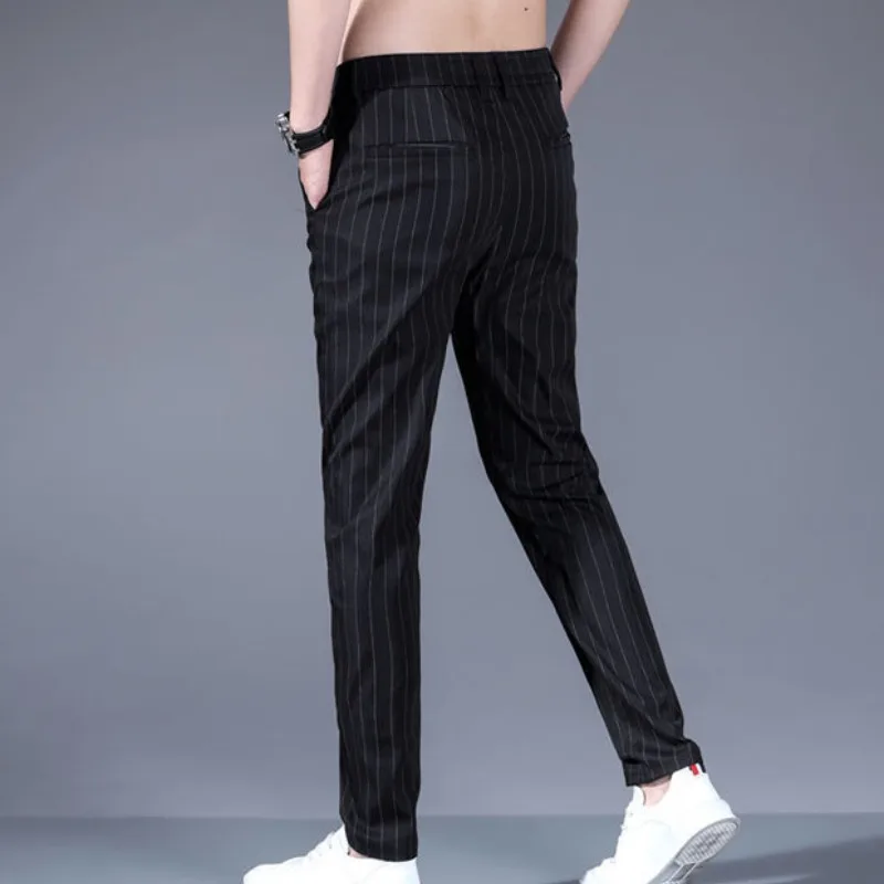 Summer Striped Business Casual Men's 2024 New Patchwork Button Zipper Pocket Slim Fit Fashion and Comfortable Straight Leg Pants