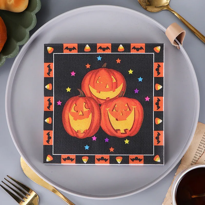 Description Picture 5 of item20Pcs Funny Halloween Skull Pumpkin Printed Disposable Napkin Paper Table Dinner Tissues Party Decoration