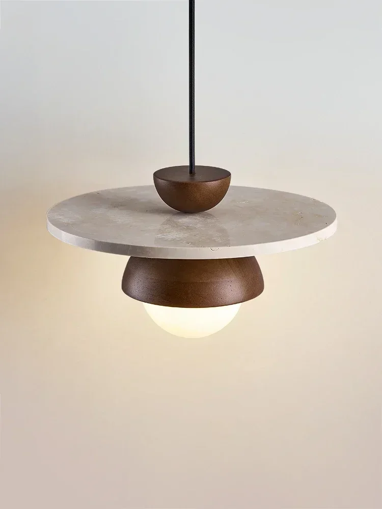 Modern Stone and Walnut Pendant Light