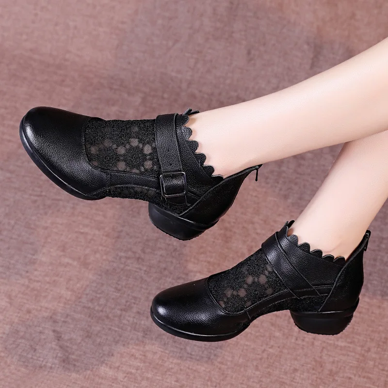 Dance Shoes Women Square Shoes Breathable Soft Leather Mesh Sailor Sneakers Dancing Shoes Breathable Modern Dance Shoes