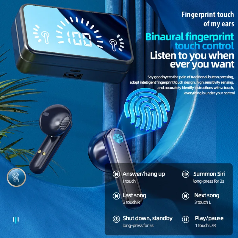 TWS Bluetooth 5.2 Earphones Stereo Sports Waterproof Bluetooth Wireless Headphones 2200mAh Charging Box Earbuds With Mic Earbuds