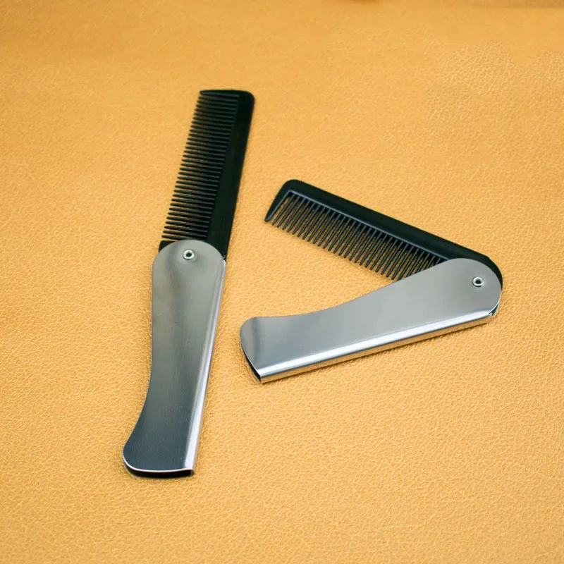 Description Picture 2 of itemFolding Stainless Steel Comb Portable Men Oil Head Moustache Beard Brush Comb Women Beauty Pocket Clip Salon Styling Accessories